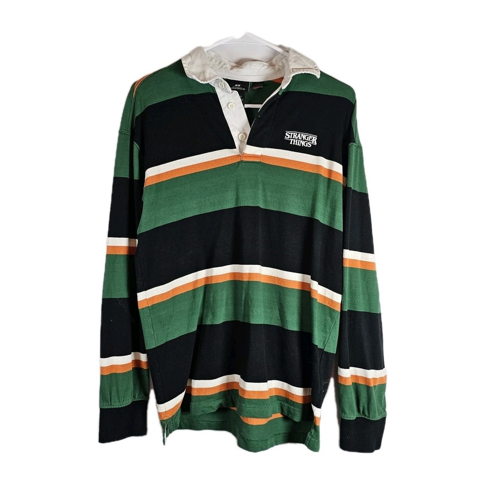 H&M Stranger Things Relaxed Fit Cotton Rugby Shirt Long Sleeve Size Medium EUC